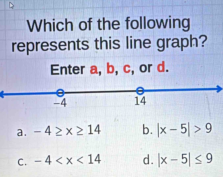Solved: Which of the following represents this line graph? Enter a, b ...