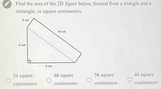 Solved: Find the area of the 2D figure below, formed from a triangle ...