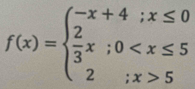 f(x)=beginarrayl -x+4;x≤ 0  2/3 x;0 5endarray.