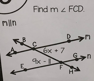 Find m∠ FCD.
m∥n