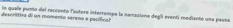 In quale punto del racconto l’autore interrompe la narrazione degli eventi mediante una pausa 
descrittiva di un momento sereno e pacifico?