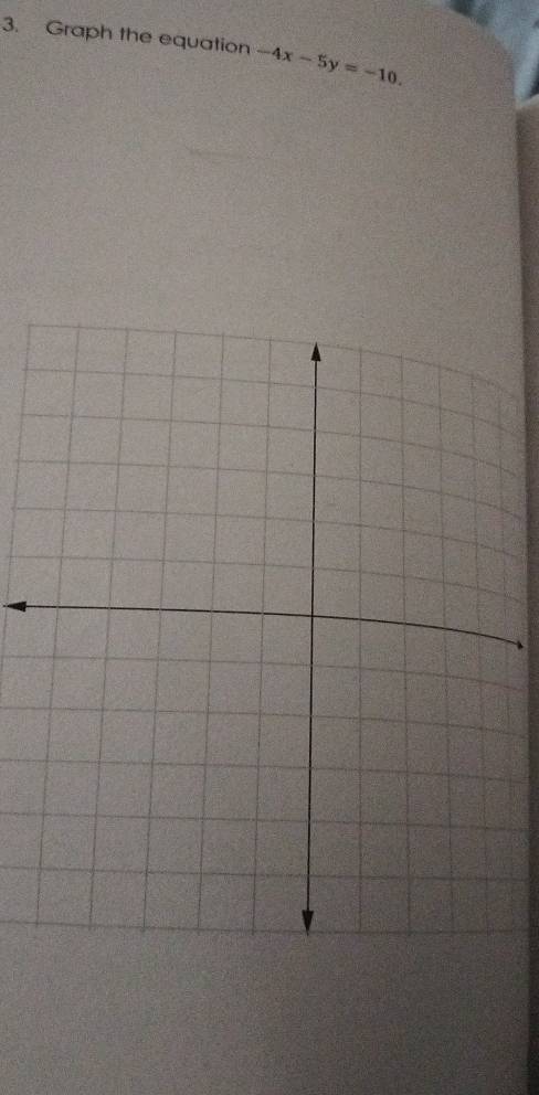 Graph the equation -4x-5y=-10.