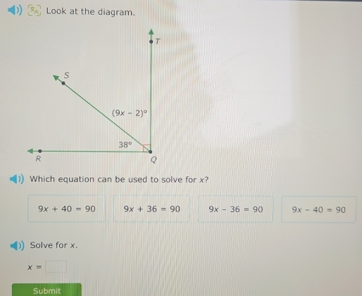Solved: ) Look at the diagram. Which equation can be used to solve for ...