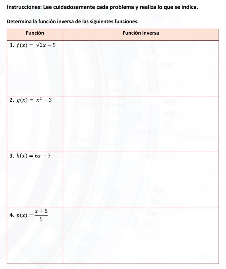 Instrucciones: Lee cuidadosamente cada problema y realiza lo que se indica.
De
1
2
3
4