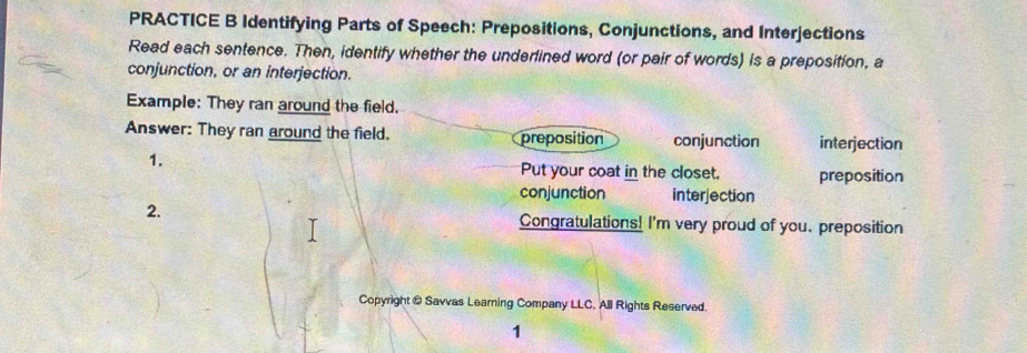 Solved: PRACTICE B Identifying Parts of Speech: Prepositions ...