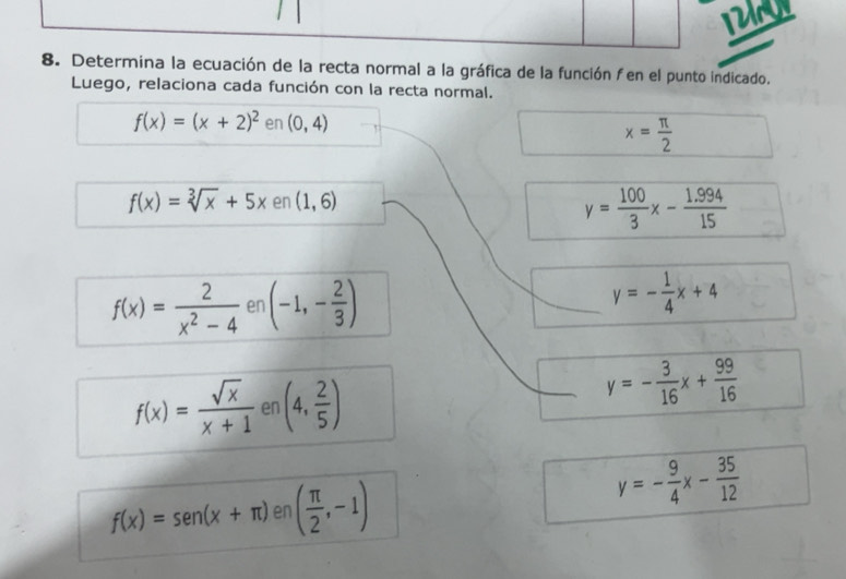 Resuelto:12A 8. Determina la ecuación de la recta normal a la gráfica ...
