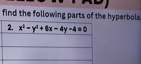 find the following parts of the hyperbola