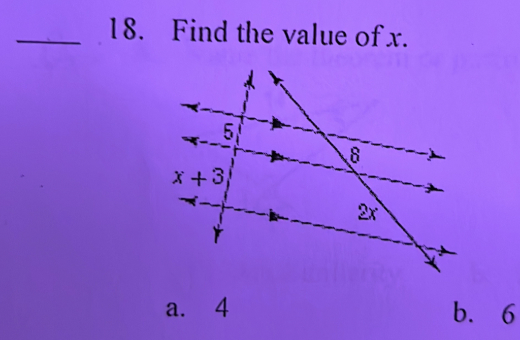 Find the value of x.
a. 4 b.6