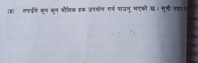 (ड) तपाईले कुन कुन मौलिक हक उपयोग गर्न पाउनु भएको छ। सूची तयार ल 
१६ 
at