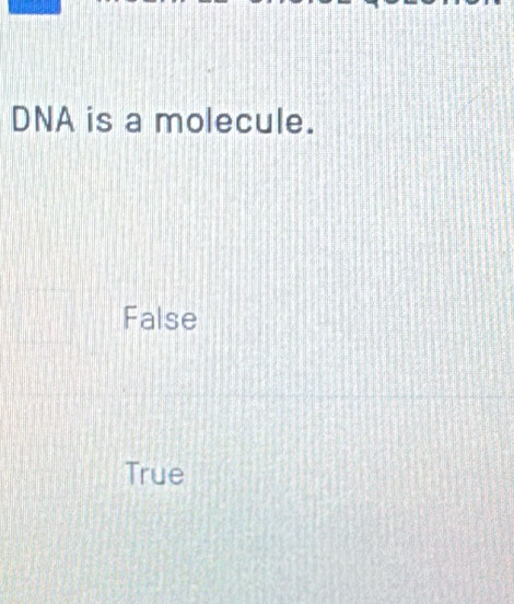 DNA is a molecule.
False
True