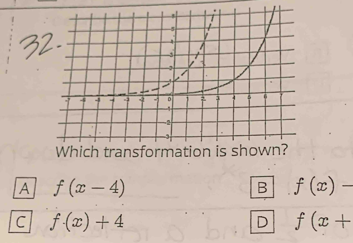 A f(x-4)
B f(x)-
C f(x)+4
D f(x+