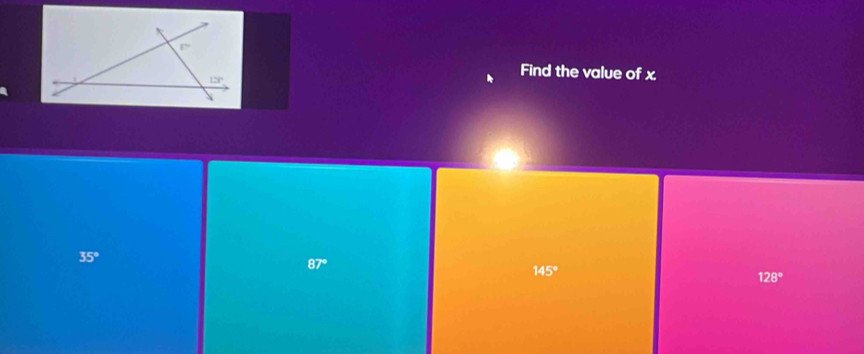 Find the value of x.
35°
87°
145°
128°