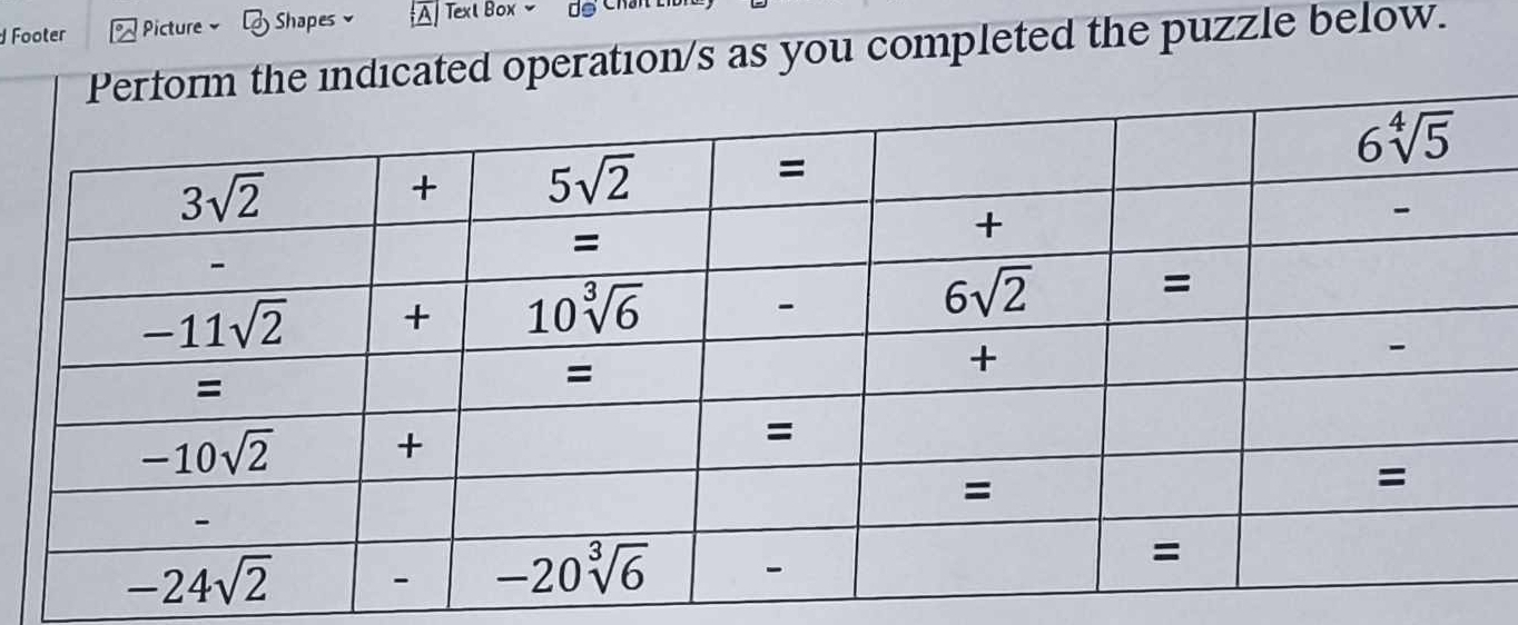 Footer  Picture Shapes Texl Box- dể Chân
operation/s as you completed the puzzle below.