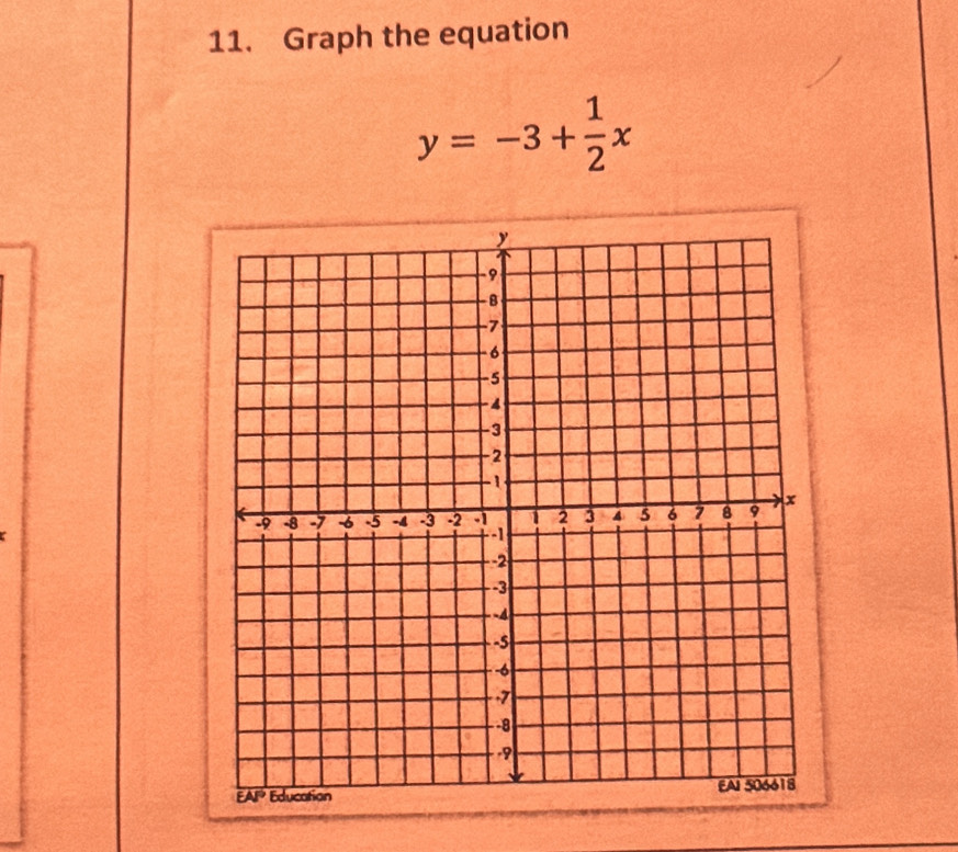 Graph the equation
y=-3+ 1/2 x