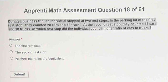 Solved: Apprenti Math Assessment Question 18 of 61 During a business ...