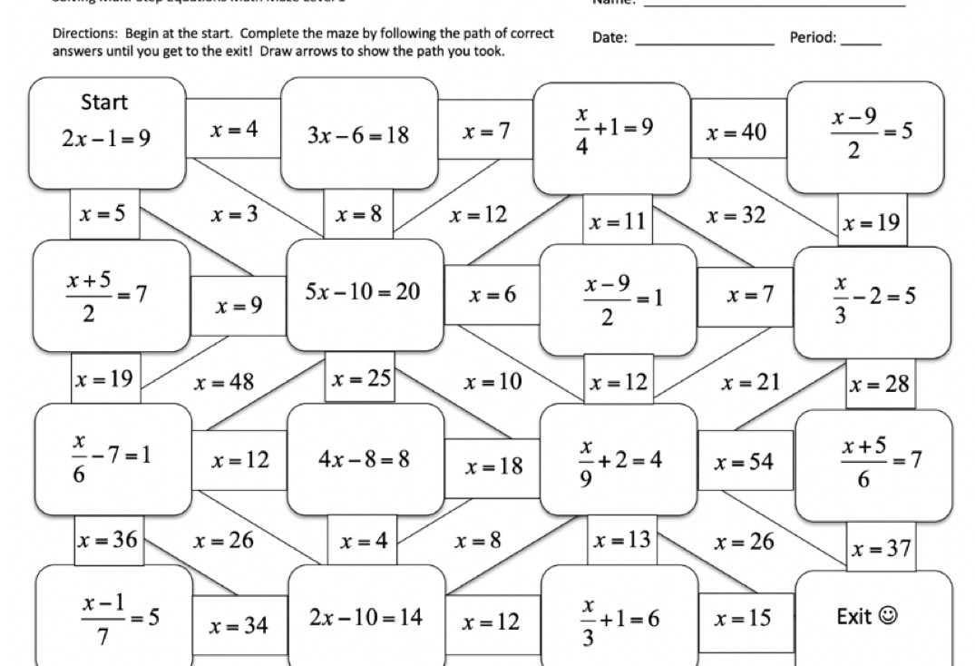 Directions: Begin at the start. Complete the maze by following the path of correct Date: _Period:_
answers until you get to the exit! Draw arrows to show the path you took.