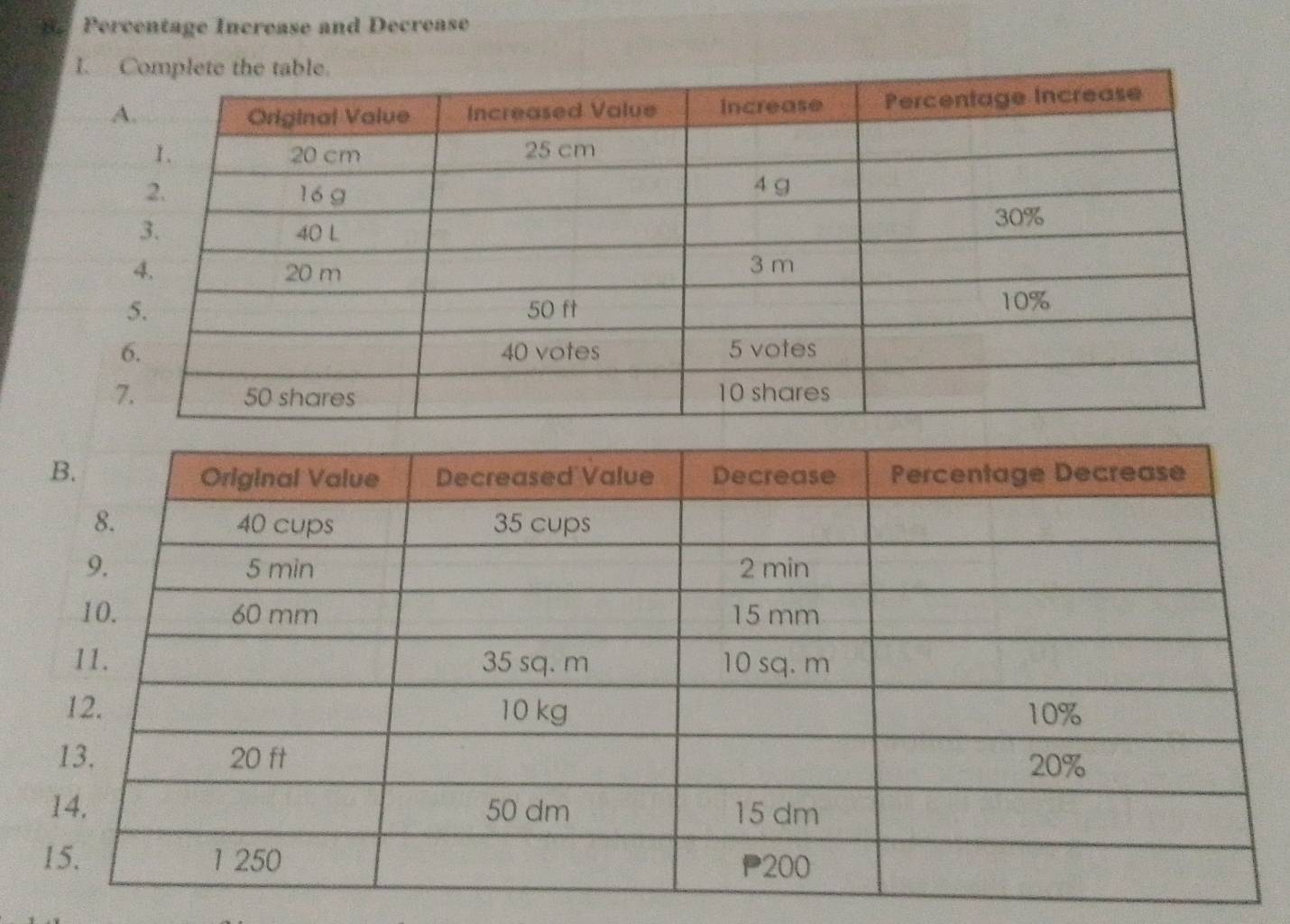 Percentage Increase and Decrease 
I.