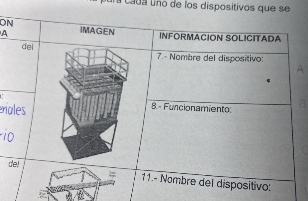 la cadá uno de los dispositivos que se 
ON 
A 
IMAGEN 
INFORMACION SOLICITADA 
del 
7.- Nombre del dispositivo: 
) ` 

8.- Funcionamiento: 
I 
del 
Loods 11.- Nombre del dispositivo: