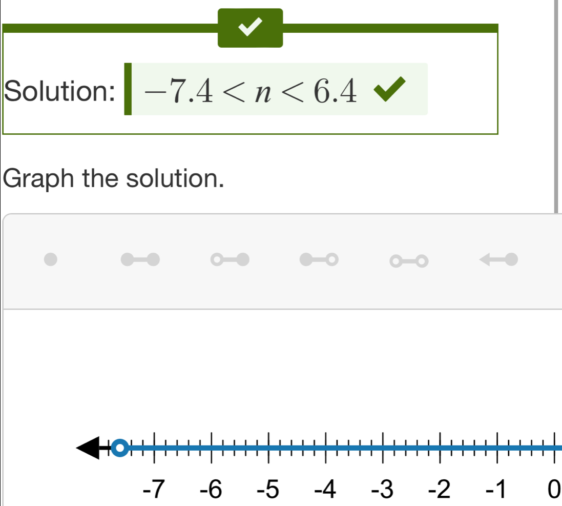 Solution: -7.4
Graph the solution. 
0