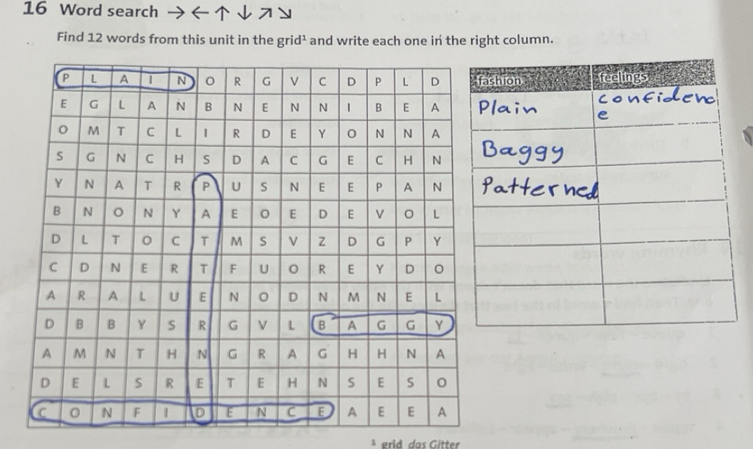 Gelöst:Word search Find 12 words from this unit in the grid¹ and write ...