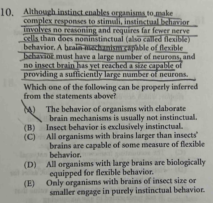 Solved: Although instinct enables organisms to make complex responses ...
