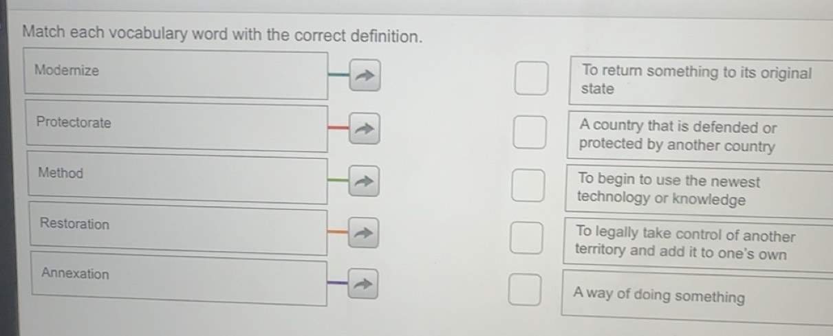 Solved: Match each vocabulary word with the correct definition ...