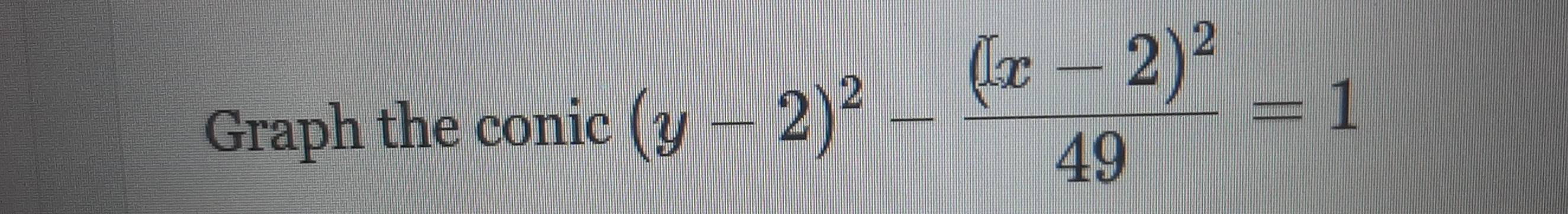 Graph the conic (y-2)^2-frac (x-2)^249=1