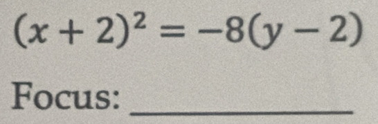 (x+2)^2=-8(y-2)
Focus:_