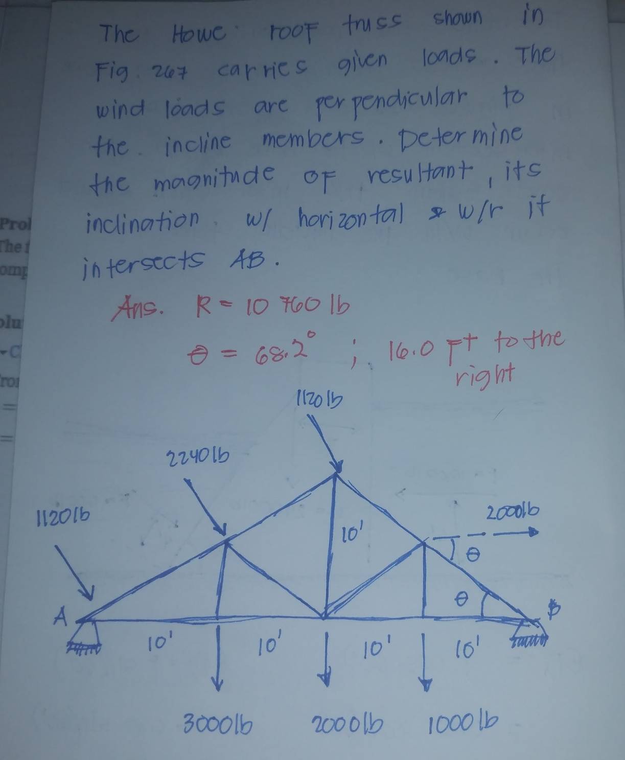 Solved: The Howe rO0m truss shown in Fig 20t carries given loads. The ...