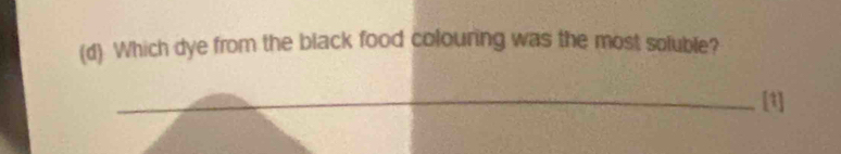 Which dye from the black food colouring was the most soluble? 
_[1]