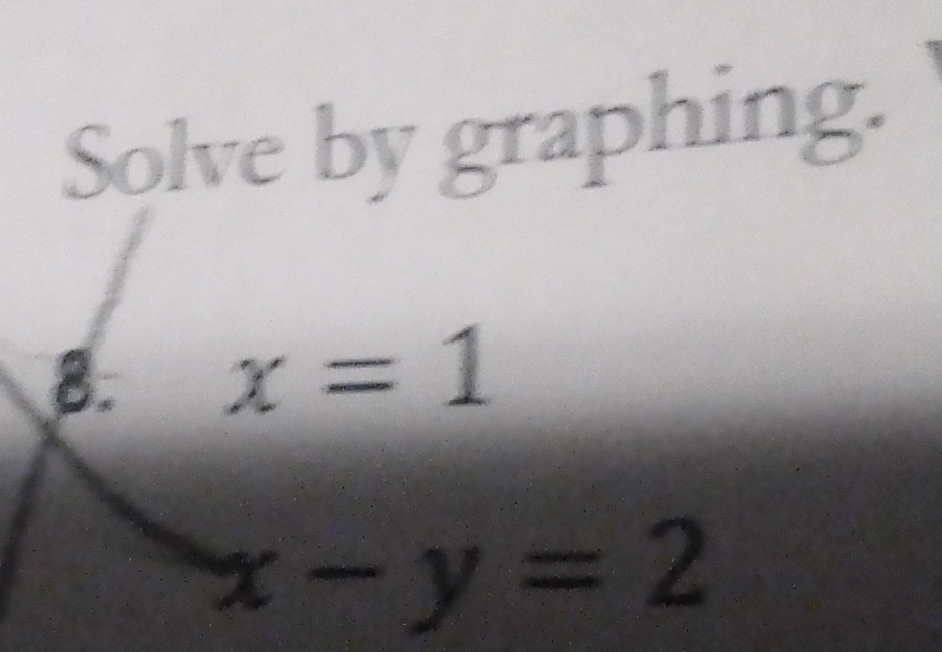 Solve by graphing. 
8. x=1
x-y=2