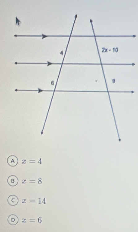 A x=4
B x=8
C x=14
D x=6