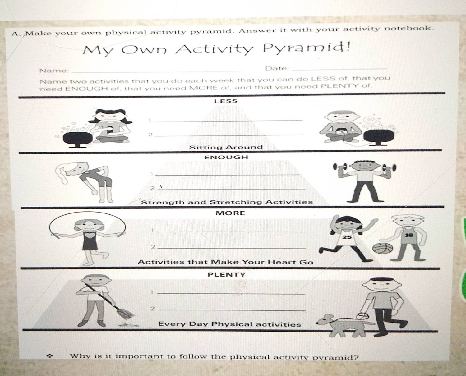 Solved: Make your own physical activity pyramid. Answer it with your ...
