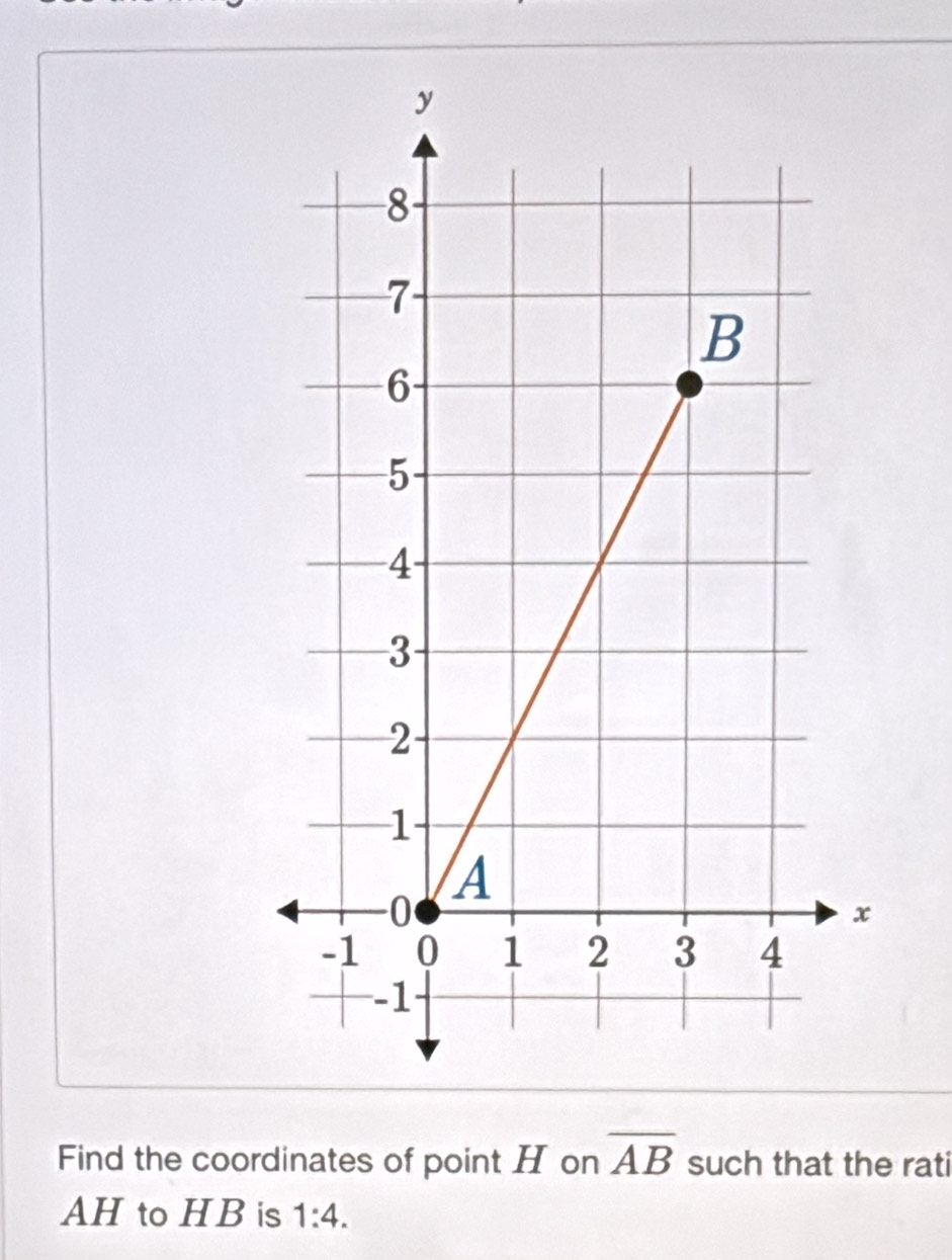 Find the coordinates of point H on overline AB such that the rati
AH to HB is 1:4.