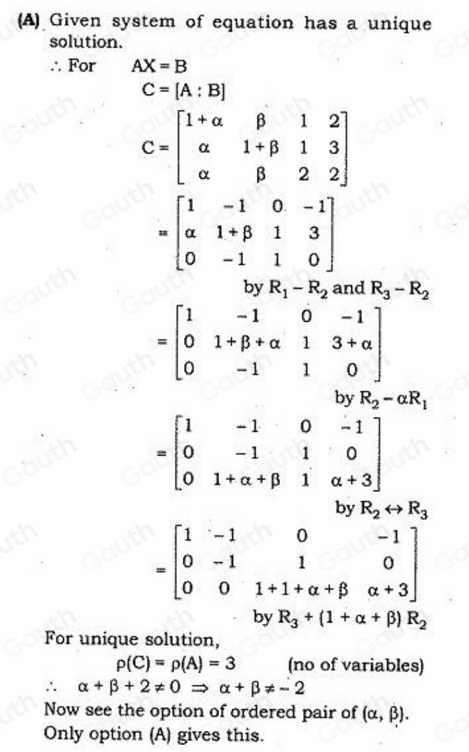 Solved: An ordered pair (alpha ,beta ) for which the system of linear ...