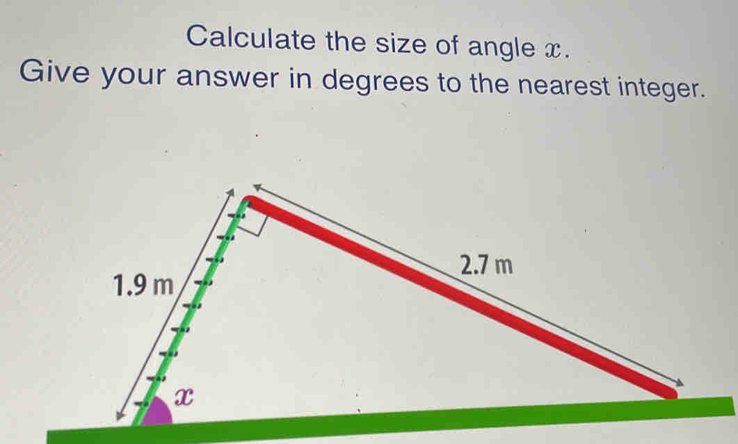 Calculate the size of angle x. 
Give your answer in degrees to the nearest integer.