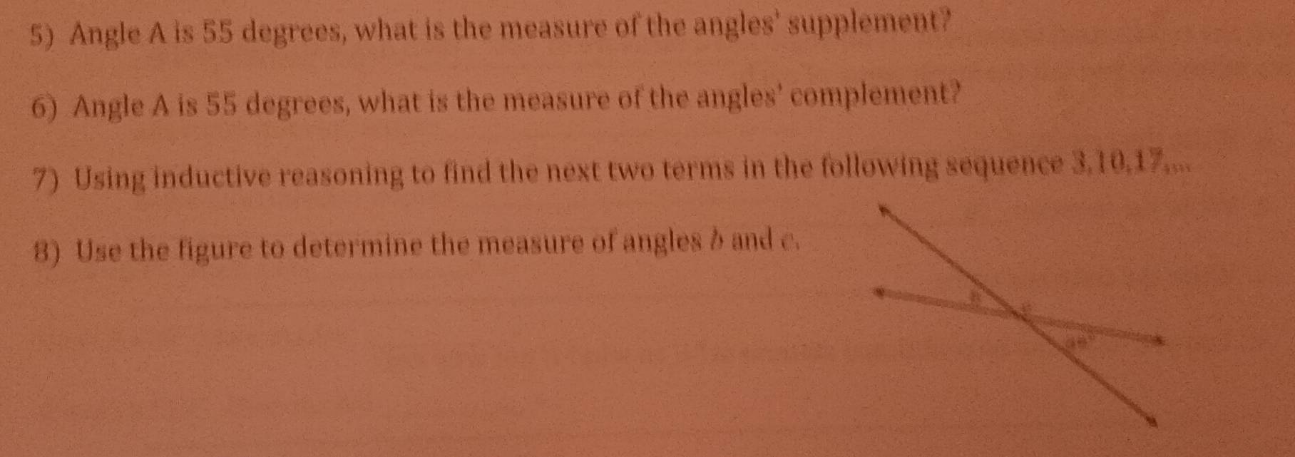 Solved: Angle A is 55 degrees, what is the measure of the angles ...