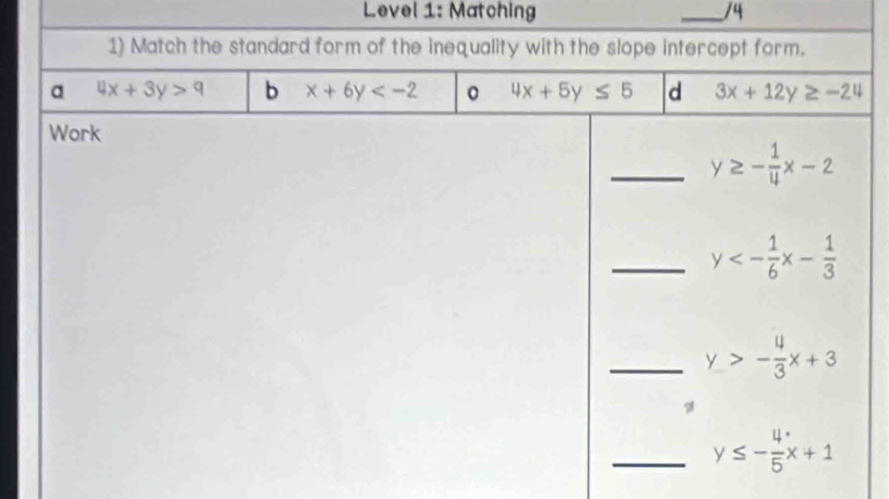 Level 1: Matching _/4