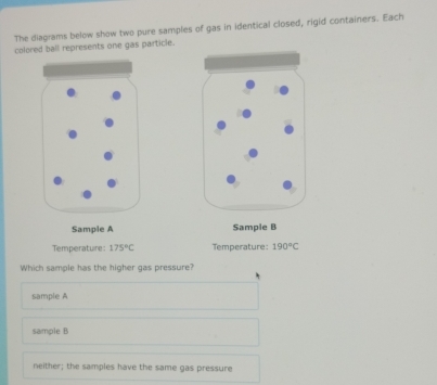 Solved: The diagrams below show two pure samples of gas in identical ...