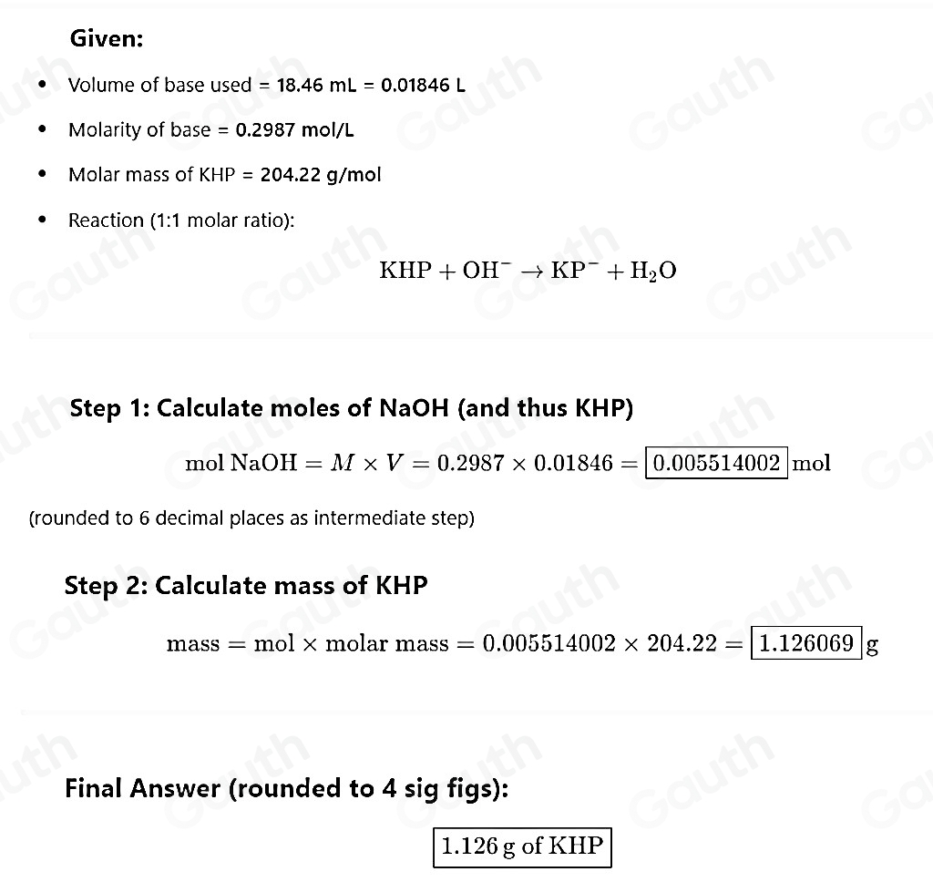 Solved: Forgetful Freddy weighed his KHP sample, but forgot to bring ...