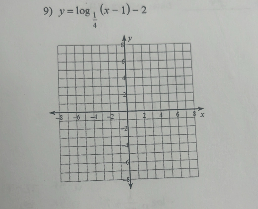 y=log _ 1/4 (x-1)-2