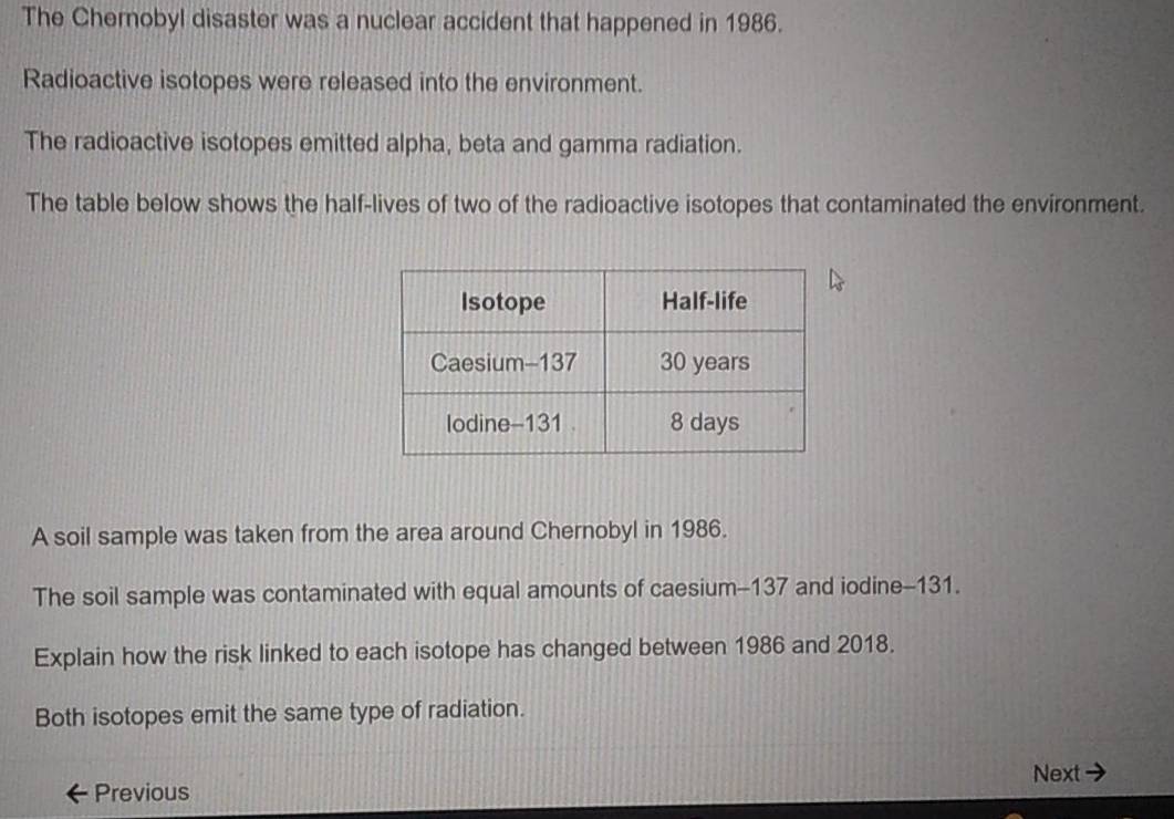 Solved: The Chernobyl disaster was a nuclear accident that happened in ...