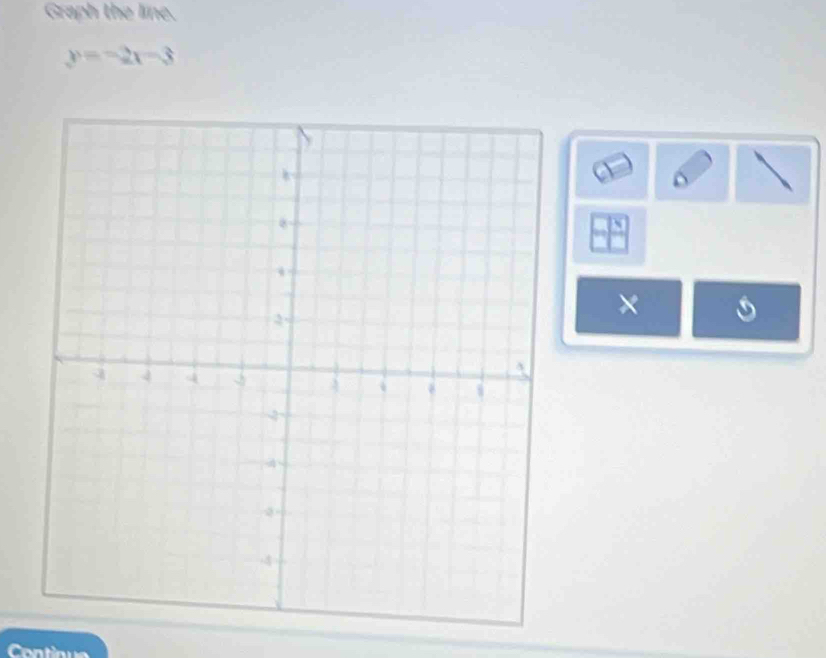 Graph the line.
y=-2x-3
a 
D 
× 
Contique