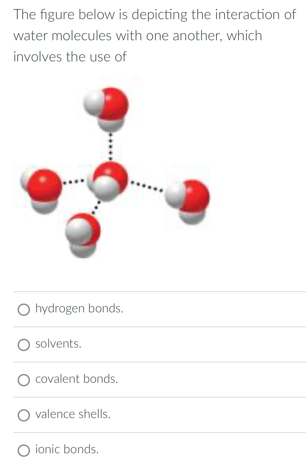 Solved: The figure below is depicting the interaction of water ...