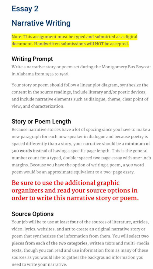 Solved: Essay 2 Narrative Writing Note: This assignment must be typed ...