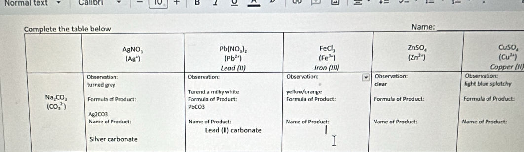 Normal text Calibri - 10 + B 1
(II)