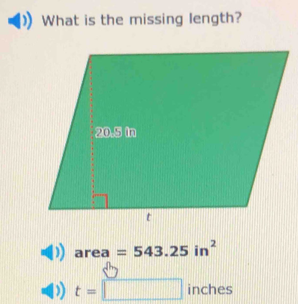 What is the missing length? 
are z =543.25in^2
t=□ inc nes