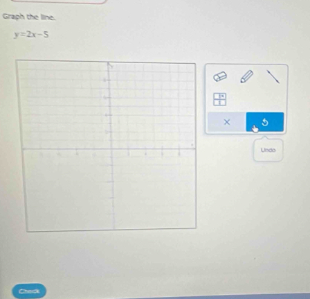 Graph the line.
y=2x-5
× 
Undo 
Chack