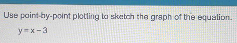 Use point-by-point plotting to sketch the graph of the equation.
y=x-3