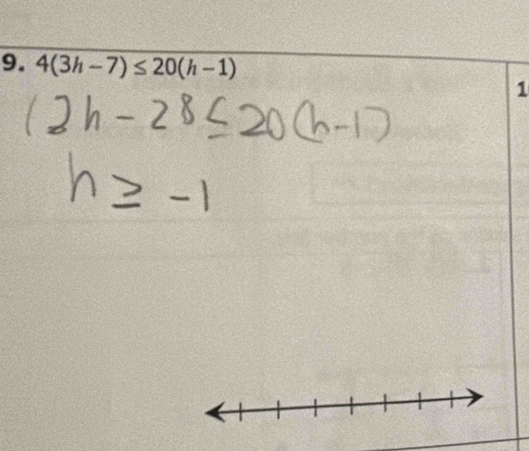 4(3h-7)≤ 20(h-1)
1